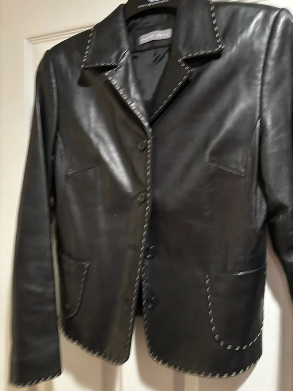 Black Leather Topstitched Jacket/Blazer - Picture 2 of 14